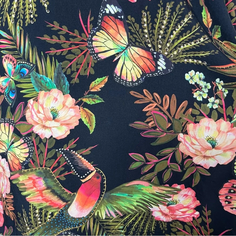 Farm Rio Floral Garden Reversible Open Front Kimono Animal Print Boho Topper - Picture 13 of 16